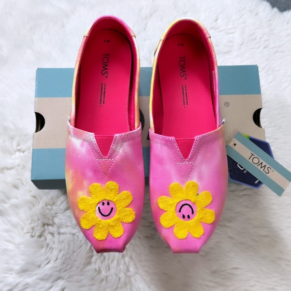 Toms Womens Alpargata Fuchsia Rose Tie Dye Daisy Embroidery Loafer Flat
